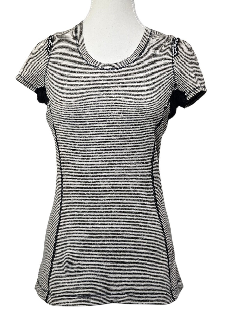 Lululemon Star Runner Short Sleeve Heathered Black Striped Athletic Top